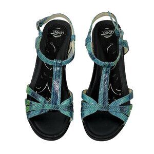 ABEO Georgie Snakeskin Leather Strappy Sandals Womens size 8 N Teal Blue Green